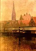 Vieux port avant 1914, Bremerhaven, tableau à l'huile, Hans Kohnert.