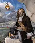 Restitution du portrait de Jean Bart d'après le crâne et l'iconographie du corsaire, réalisé en 2022 par l'artiste Charles Dubus (huile sur toile) et conservée au Musée maritime et portuaire de Dunkerque.