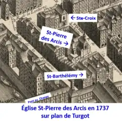 L'église Saint-Pierre-des-Arcis sur le plan de Turgot.
