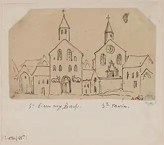 les églises Ste-Marine et St-Pierre-aux-Bœufs (dessin vers 1850)