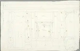 Schéma de l'élévation de la galerie, Stockholm NMH CC 2855.