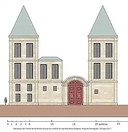 Restitution de la façade côté rue des Bons Enfants de l'hôtel de la Roche-Guyon.