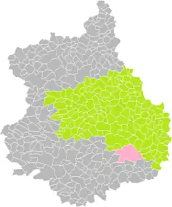 Position d'Éole-en-Beauce (en rose) dans l'arrondissement de Chartres (en vert) du département d'Eure-et-Loir (grisé).