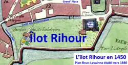 Îlot Rihour en 1450 sur plan Brun Lavainne
