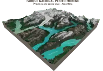 Carte en 3D des environs du glacier.