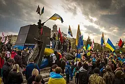 Déboulonnage de la statue de Lénine à Kramatorsk (Ukraine) en avril 2015.