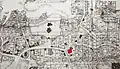 Plan de Podil par Melenski en 1812 : après l'incendie de 1811, les carrés des nouveaux îlots sont tracés. Seules les églises sont préservées et intégrées au plan d'ensemble par des clôtures et des bâtiments conventuels nouveaux.