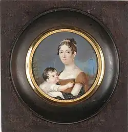 Une dame et son enfant, miniature, collection privée