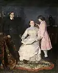 Portrait d'une famille biélorusse à la seconde moitié du XIXe&nbsp;siècle par Vladimir Makovski. Peau de Panthère des neiges utilisée comme tapis.
