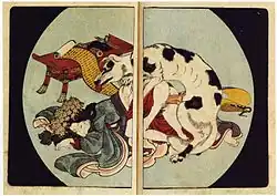 Sexualité avec des animaux. (Ukiyo-e japonais, 1837.)