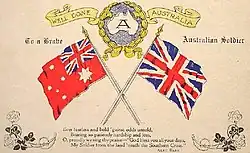 Sous l’inscription « Well done Australia », les drapeaux britannique et australien rouge se croisent.