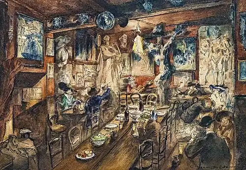 Georges Tiret-Bognet, Intérieur du Lapin agile (vers 1910), Palm Beach, collection Weisman et Michel.