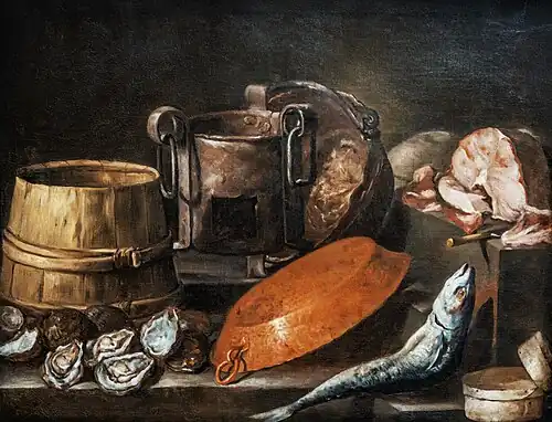 Nature morte au hareng et aux ustensiles de cuisine par Francisco Barranco