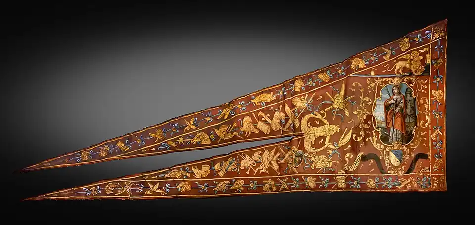 Étendard naval de la marine vénitienne du XVIIe&nbsp;siècle avec Sainte Barbe, Musée Correr.