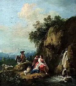 Paysage avec cavalier et bergère près d'une cascade, Pinacothèque Egidio-Martini