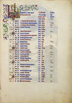 Texte du calendrier de janvier, f.1 (2e&nbsp;copiste ?).