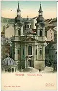 Historický snímek kostela z&nbsp;roku 1898 na pohlednici tiskárny Brück & Sohn