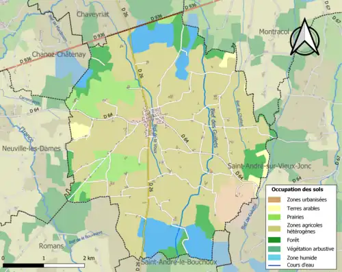 Carte en couleurs présentant l'occupation des sols.