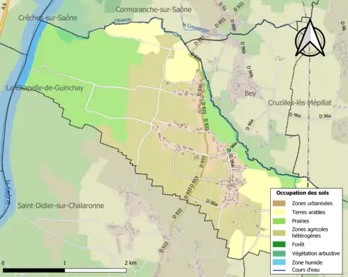 Carte en couleurs présentant l'occupation des sols.