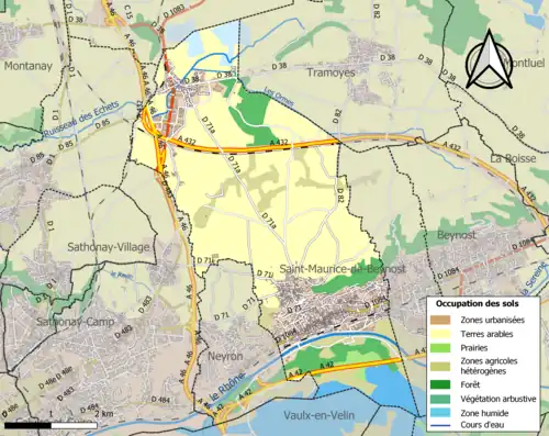 Carte en couleurs présentant l'occupation des sols.