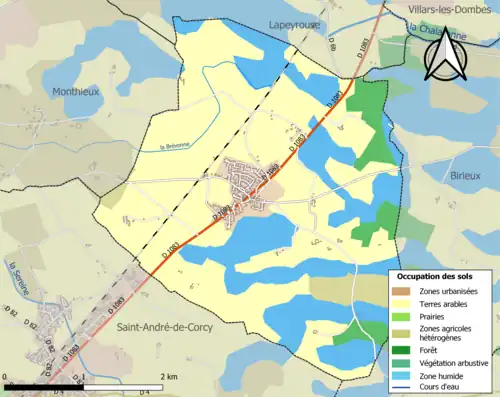 Carte en couleurs présentant l'occupation des sols.