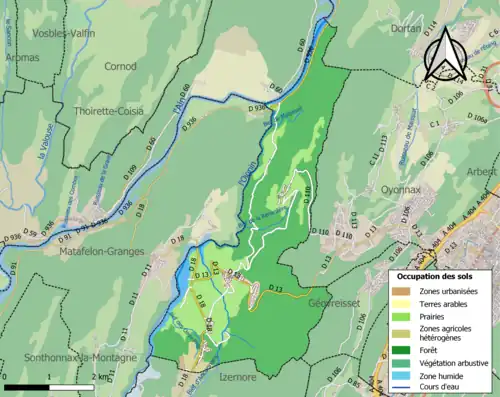 Carte en couleurs présentant l'occupation des sols.