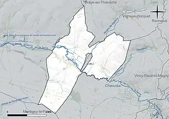 Carte en couleur présentant le réseau hydrographique de la commune