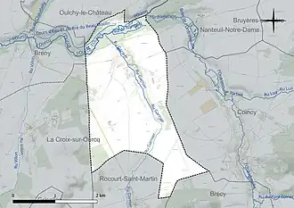 Carte en couleur présentant le réseau hydrographique de la commune