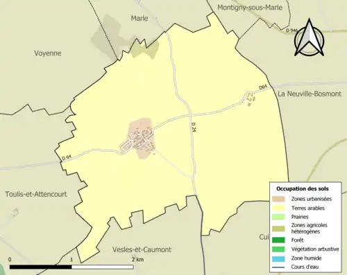 Carte en couleurs présentant l'occupation des sols.