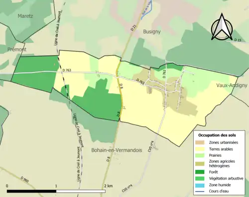 Carte en couleurs présentant l'occupation des sols.