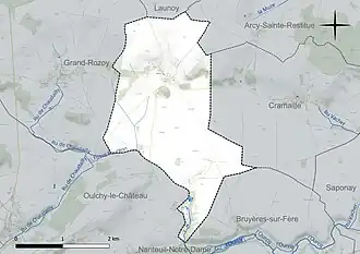 Carte en couleur présentant le réseau hydrographique de la commune