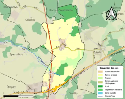 Carte en couleurs présentant l'occupation des sols.