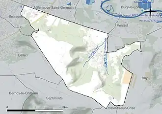 Carte en couleur présentant le réseau hydrographique de la commune