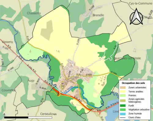Carte en couleurs présentant l'occupation des sols.