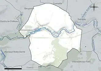 Carte en couleur présentant le réseau hydrographique de la commune