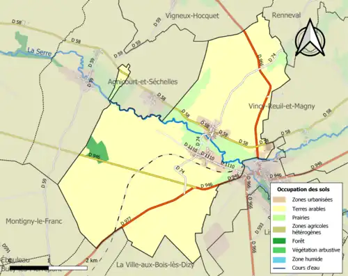 Carte en couleurs présentant l'occupation des sols.