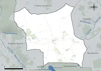 Carte en couleur présentant le réseau hydrographique de la commune