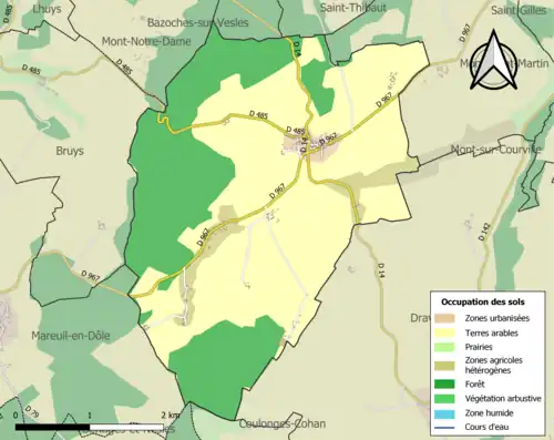 Carte en couleurs présentant l'occupation des sols.