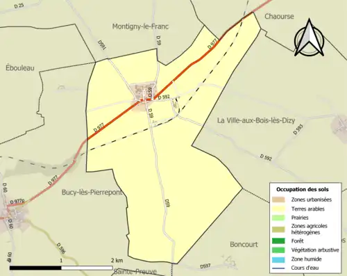 Carte en couleurs présentant l'occupation des sols.