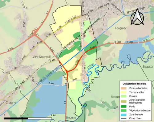 Carte en couleurs présentant l'occupation des sols.