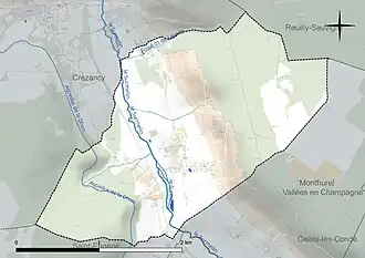 Carte en couleur présentant le réseau hydrographique de la commune