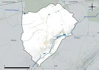 Carte en couleur présentant le réseau hydrographique de la commune