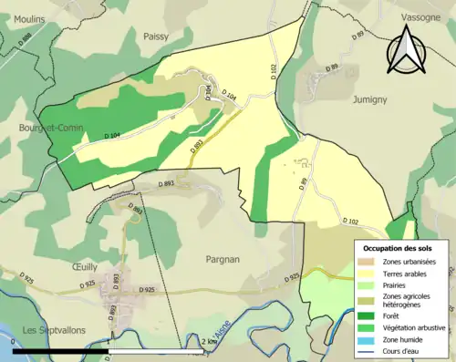 Carte en couleurs présentant l'occupation des sols.
