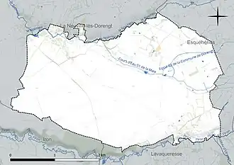 Carte en couleur présentant le réseau hydrographique de la commune