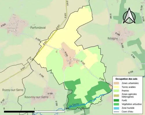 Carte en couleurs présentant l'occupation des sols.