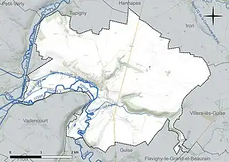 Carte en couleur présentant le réseau hydrographique de la commune