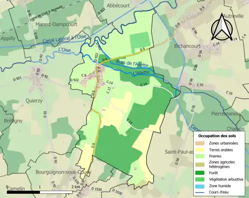 Carte en couleurs présentant l'occupation des sols.