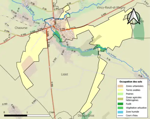 Carte en couleurs présentant l'occupation des sols.