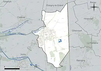 Carte en couleur présentant le réseau hydrographique de la commune
