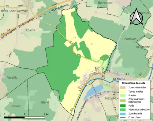 Carte en couleurs présentant l'occupation des sols.